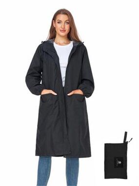 Women's Long Rain Jacket Waterproof Lightweight Hooded Raincoat